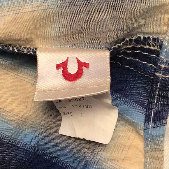 True Religion western shirt. Plaid pattern. Size Large. - Picture 9 of 13